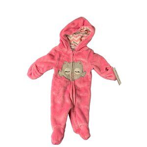 Wee Play Girls Infant Baby 3 Months 1 Piece Bodysuit Fleece Pink With Owl Full Z